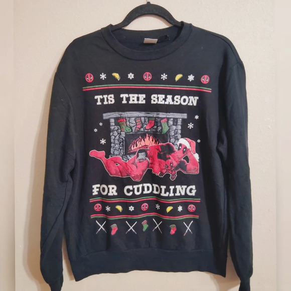 Marvel Deadpool Tis The Season For Cuddling Ugly Christmas Sweater Size Medium - Picture 2 of 5